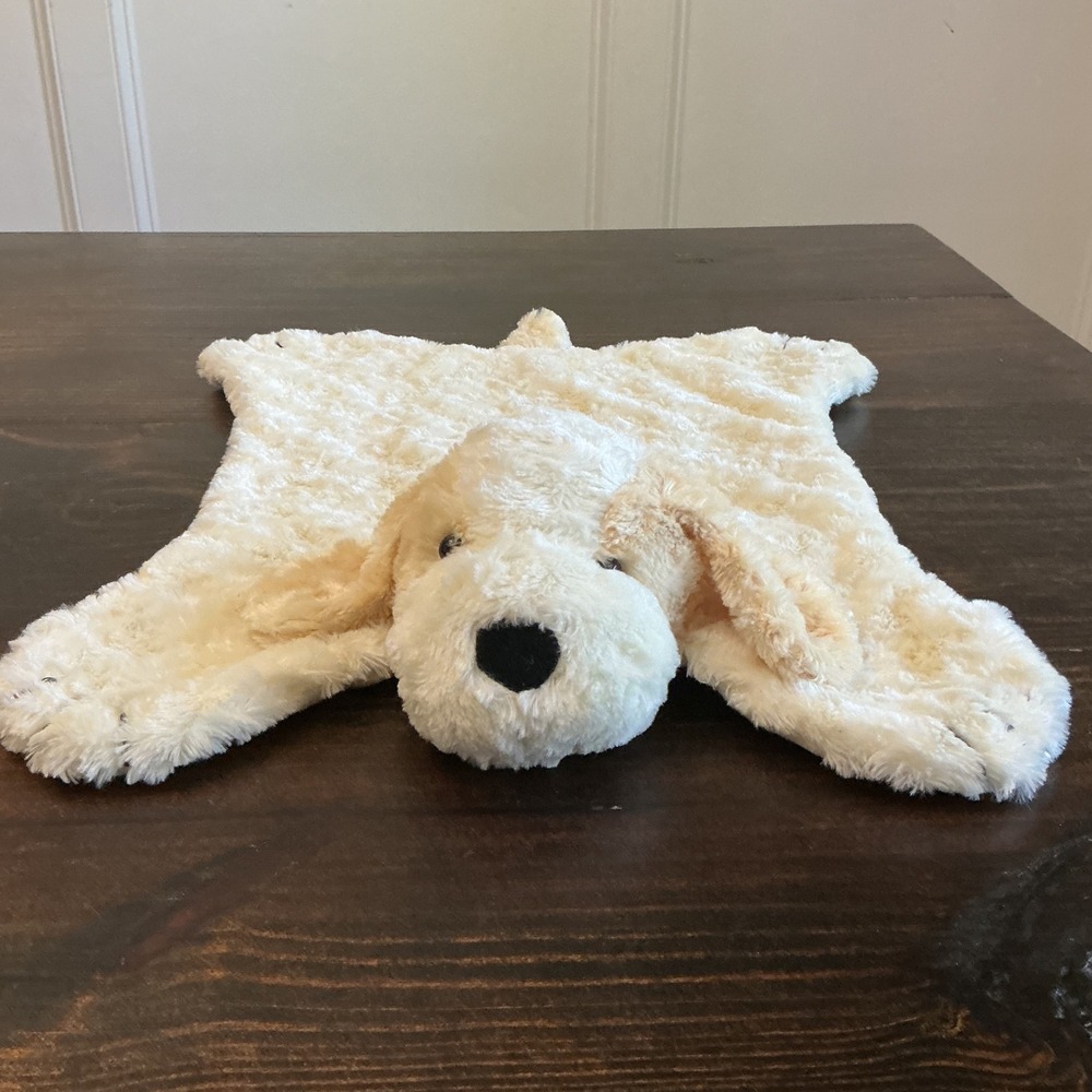 A Cute & Cuddly Doggie Lovey Baby Security Blanket Cream Satin Puppy Dog Plush